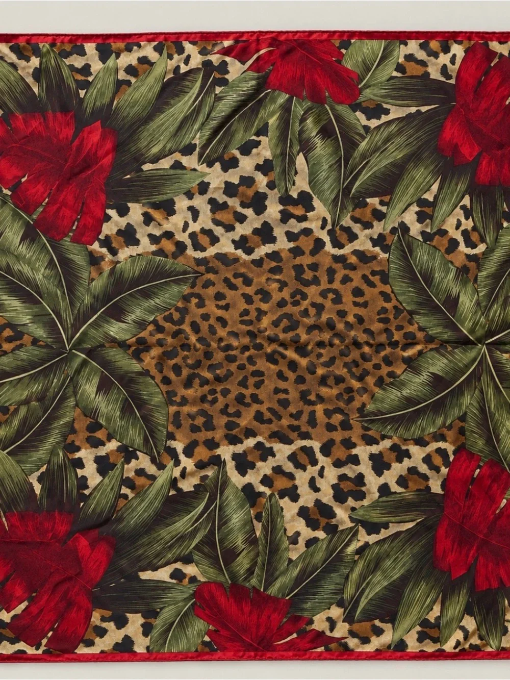 Vintage Liz Claiborne Silk Scarf Mens Ascot Leopard Tropical 30x30 Floral Japan